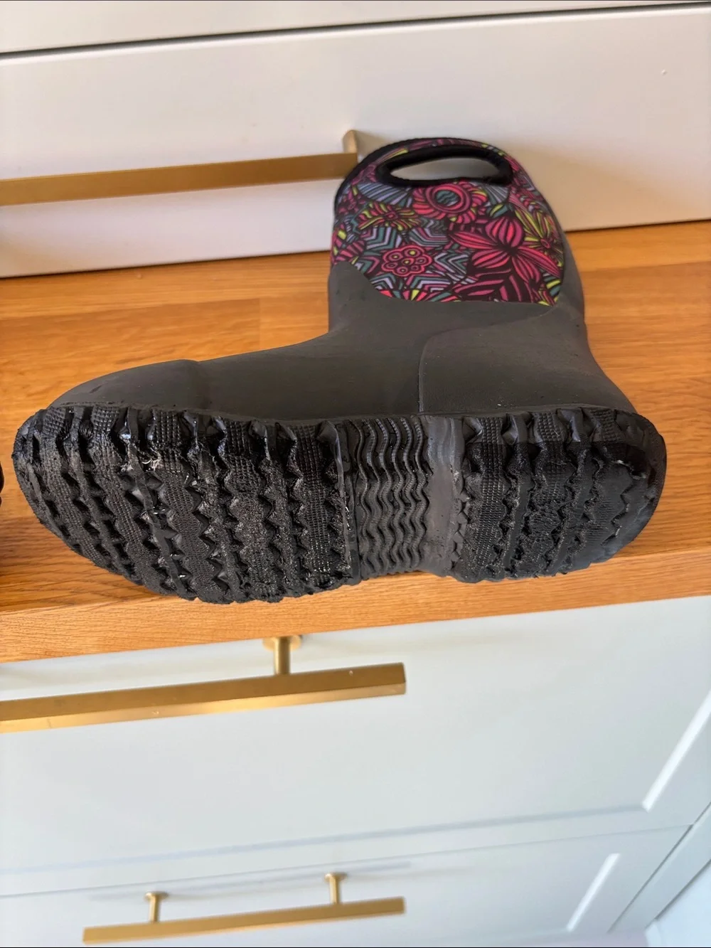 Bogs-waterproof Black Rain/snow Boots with Pink & Multicolor Abstract Top